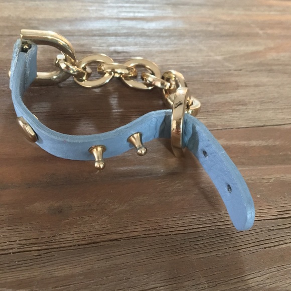 💎2 for $15💎Grey/Blue Leather and Gold Chain Cuff - Picture 3 of 6